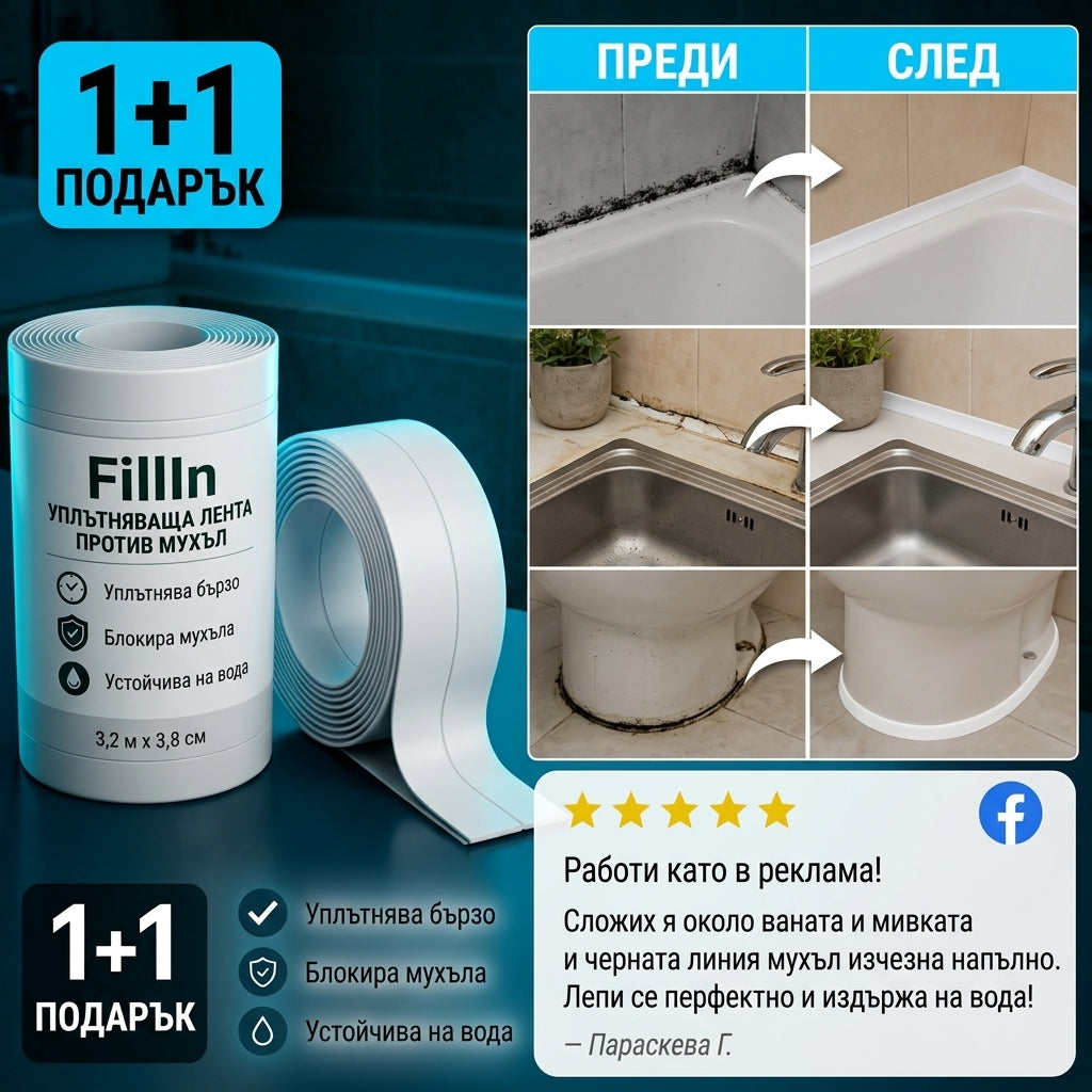 Комплект 1+1 Лента Против Мухъл Fillin™