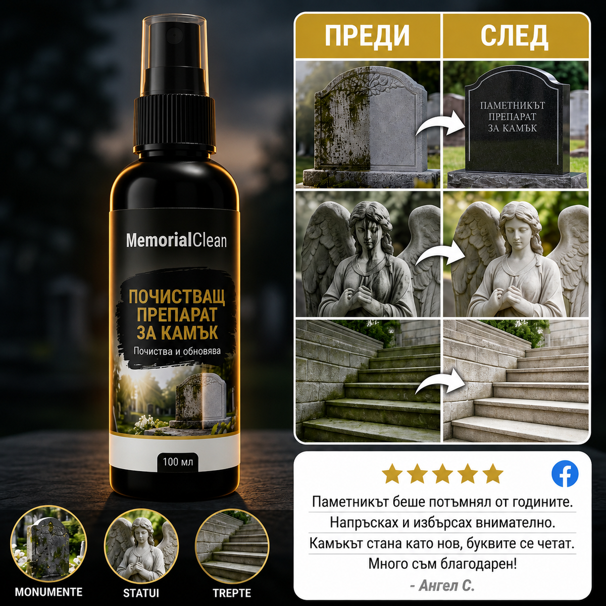 Спрей За Почистване На Надгробни Паметници MemorialClean™