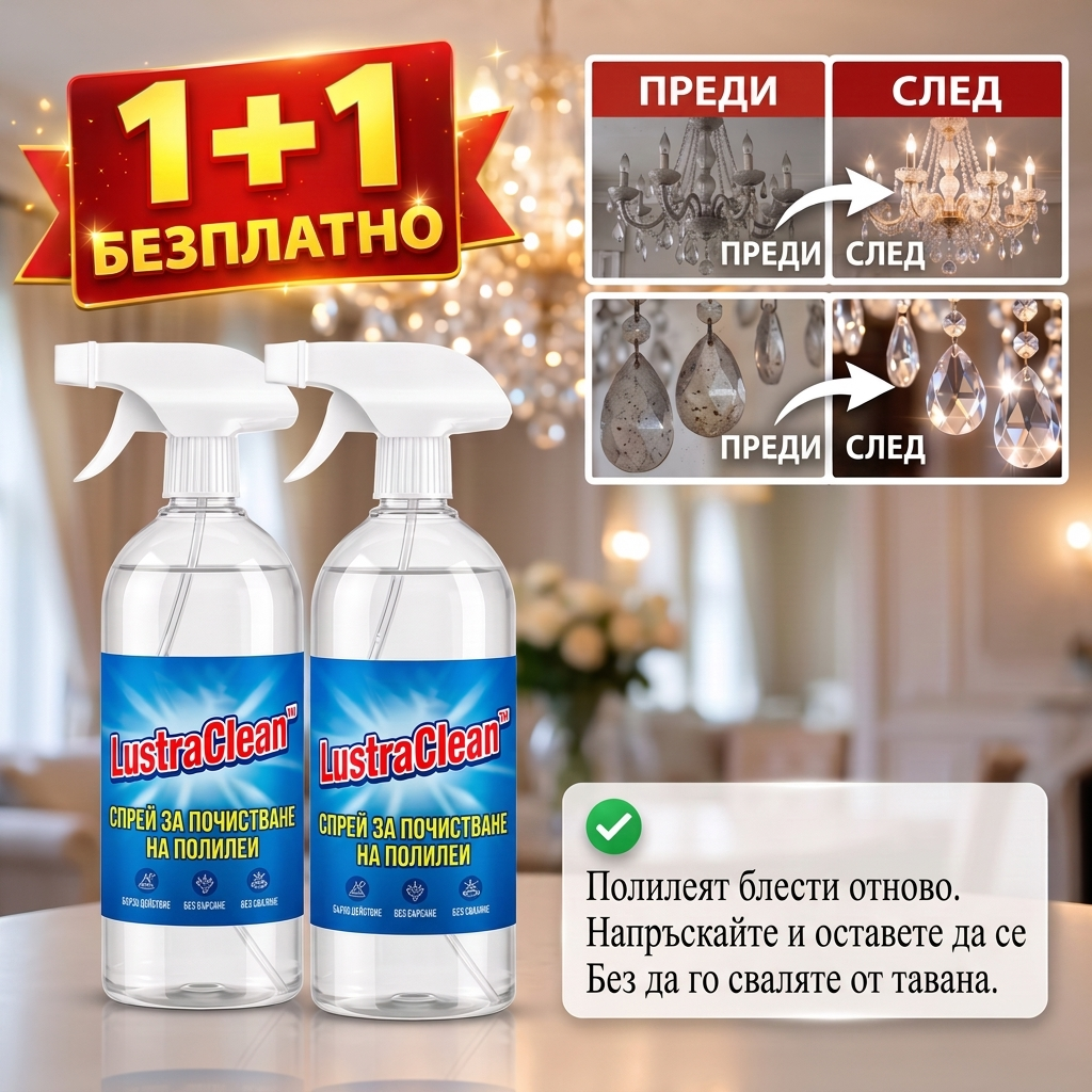 Спрей за Почистване на Полилеи LustraClean™ 1+1 БЕЗПЛАТНО