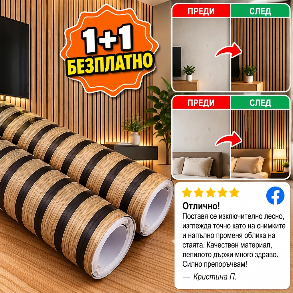 Самозалепващ Тапет LemnDecor™ 1+1 БЕЗПЛАТНО